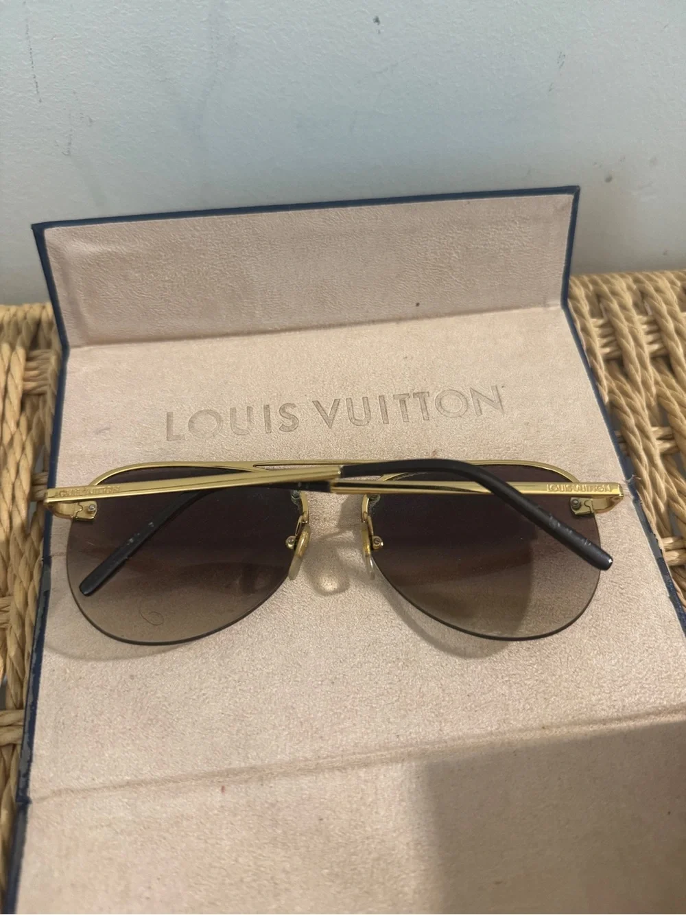 Louis Vuitton Gold-Trim Brown Gradient Monogram Rimless Sunglasses